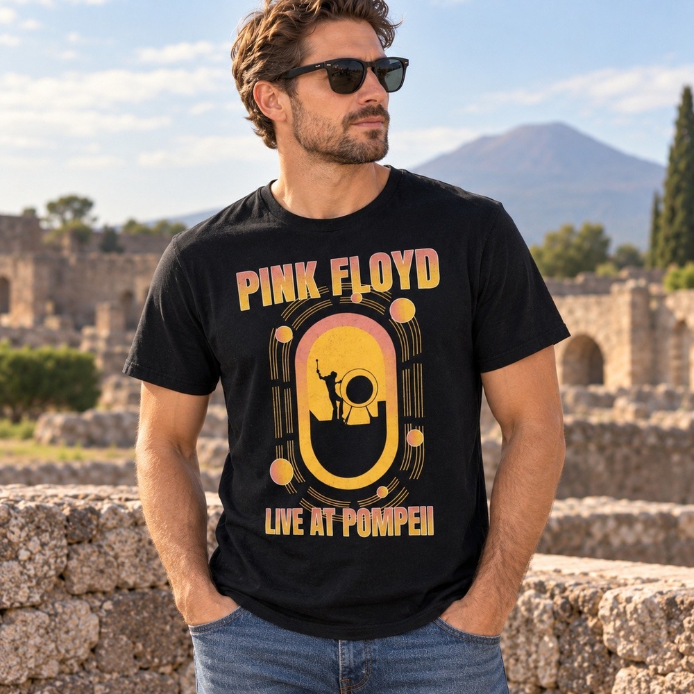 Pink Floyd Live at Pompeii Black Graphic T-Shirt Size M 100% Cotton